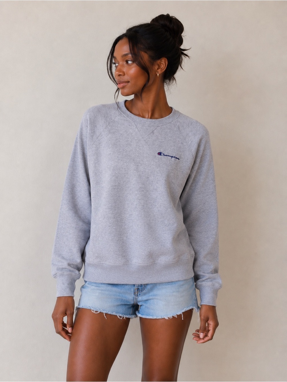NWOT Champion Powerblend Script Logo Crewneck Sweatshirt Oxford Grey Size Small